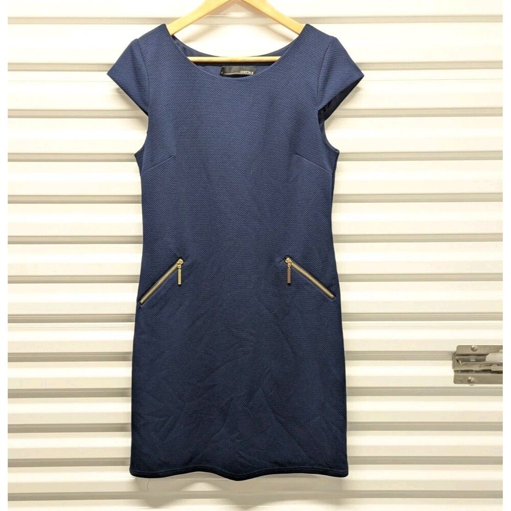 Chetta B Navy Textured Aap Sleeve Sheath Mini Dress Sz 8 Zipper Accent Cocktail